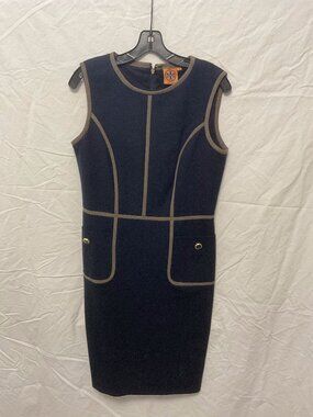 Tory Burch Navy Sheath Dress with Tan Trim Size 10